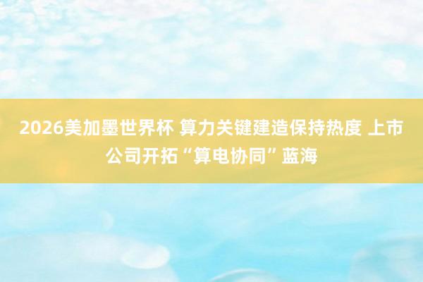 2026美加墨世界杯 算力关键建造保持热度 上市公司开拓“算电协同”蓝海