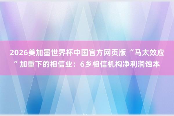 2026美加墨世界杯中国官方网页版 “马太效应”加重下的相信业：6乡相信机构净利润蚀本