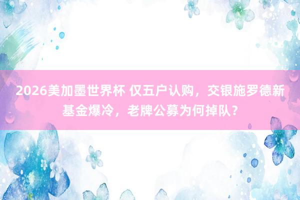 2026美加墨世界杯 仅五户认购，交银施罗德新基金爆冷，老牌公募为何掉队？