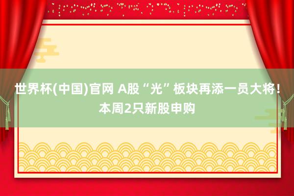 世界杯(中国)官网 A股“光”板块再添一员大将！本周2只新股申购