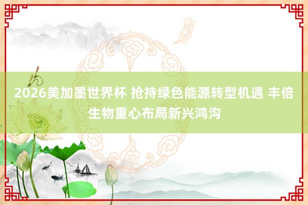 2026美加墨世界杯 抢持绿色能源转型机遇 丰倍生物重心布局新兴鸿沟