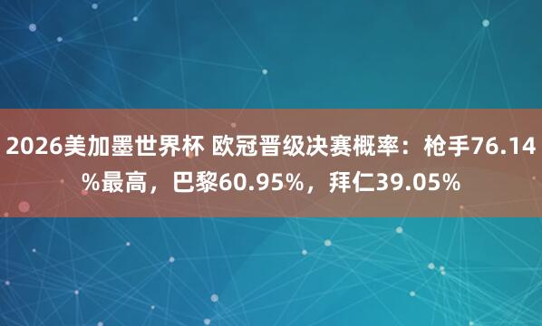 2026美加墨世界杯 欧冠晋级决赛概率：枪手76.14%最高，巴黎60.95%，拜仁39.05%