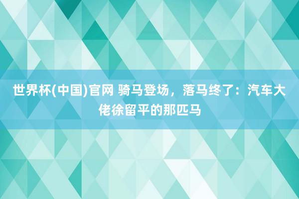 世界杯(中国)官网 骑马登场，落马终了：汽车大佬徐留平的那匹马