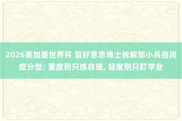 2026美加墨世界杯 留好意思博士拆解邹小兵自闭症分型: 重度别只练自理， 轻度别只盯学业