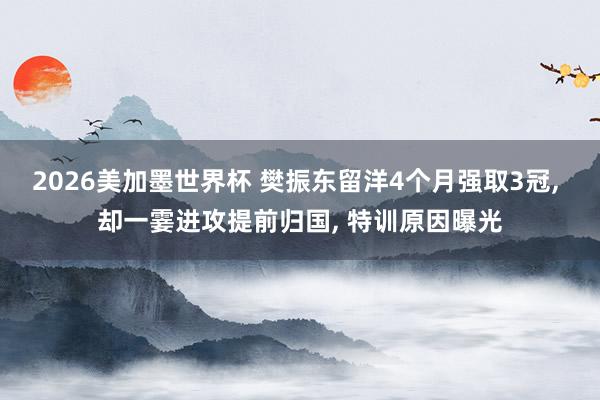 2026美加墨世界杯 樊振东留洋4个月强取3冠， 却一霎进攻提前归国， 特训原因曝光
