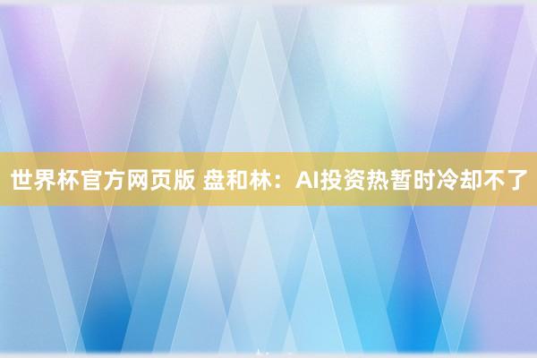 世界杯官方网页版 盘和林：AI投资热暂时冷却不了