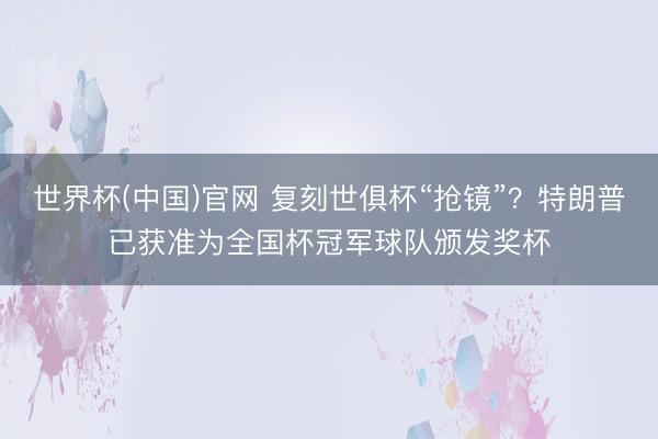 世界杯(中国)官网 复刻世俱杯“抢镜”？特朗普已获准为全国杯冠军球队颁发奖杯